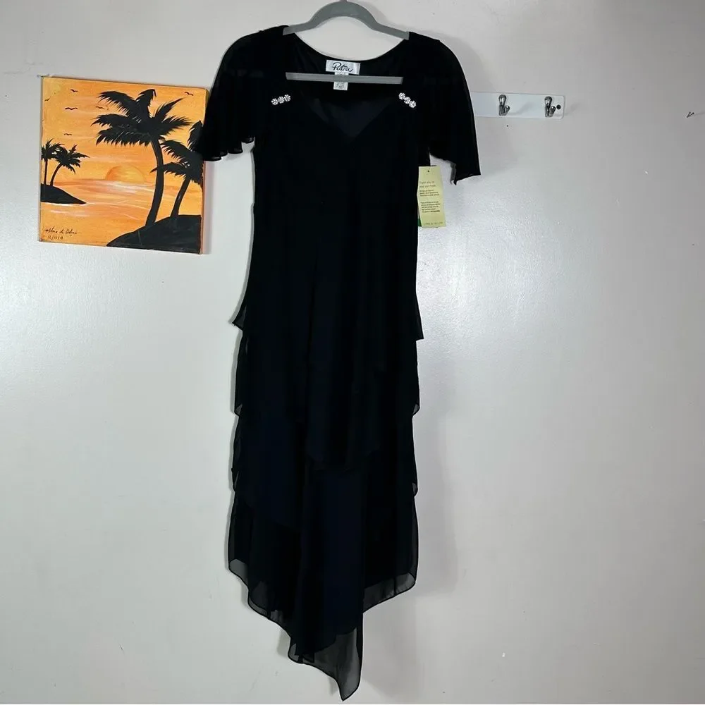 Patra Black Midi Dress with Rhinestone Details